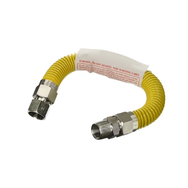 Flextron Gas Line Hose 3/8'' O.D.x12'' Len 1/2" FIPxMIP Fittings Yellow Coated Stainless Steel Flexible FTGC-YC14-12C - main